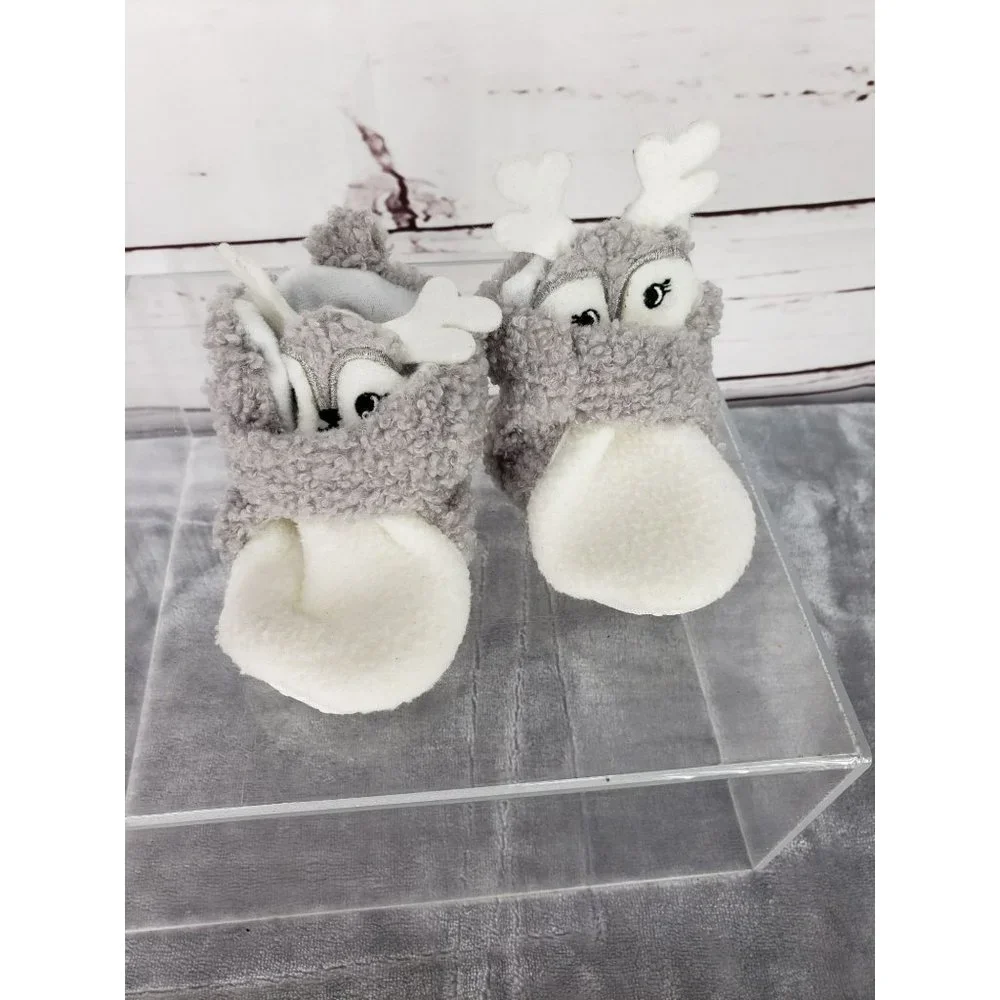 Gray and White‎ Girls Deer Slippers